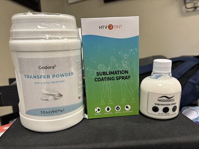 Godora Transfer Powder 32oz, 300 ml HTVRONT Sublimation Coating Spray and NGOODIEZ Sublimation Coating Powder for DTF Crafting