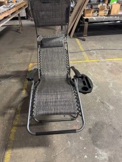 Folding Recliner Lounge Chair with Shade Canopy Cup Holder, Gray