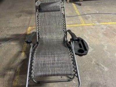 Folding Recliner Lounge Chair with Shade Canopy Cup Holder, Gray