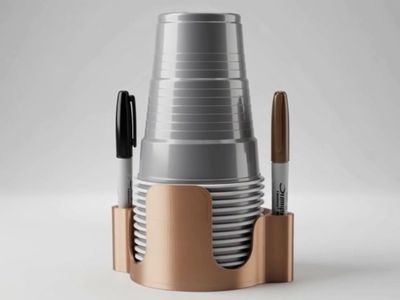 18oz Party Cup & Marker Holder Dispenser - Gold, White or Blue 3D Printed Organizer for Solo Cups, BBQ, Party
