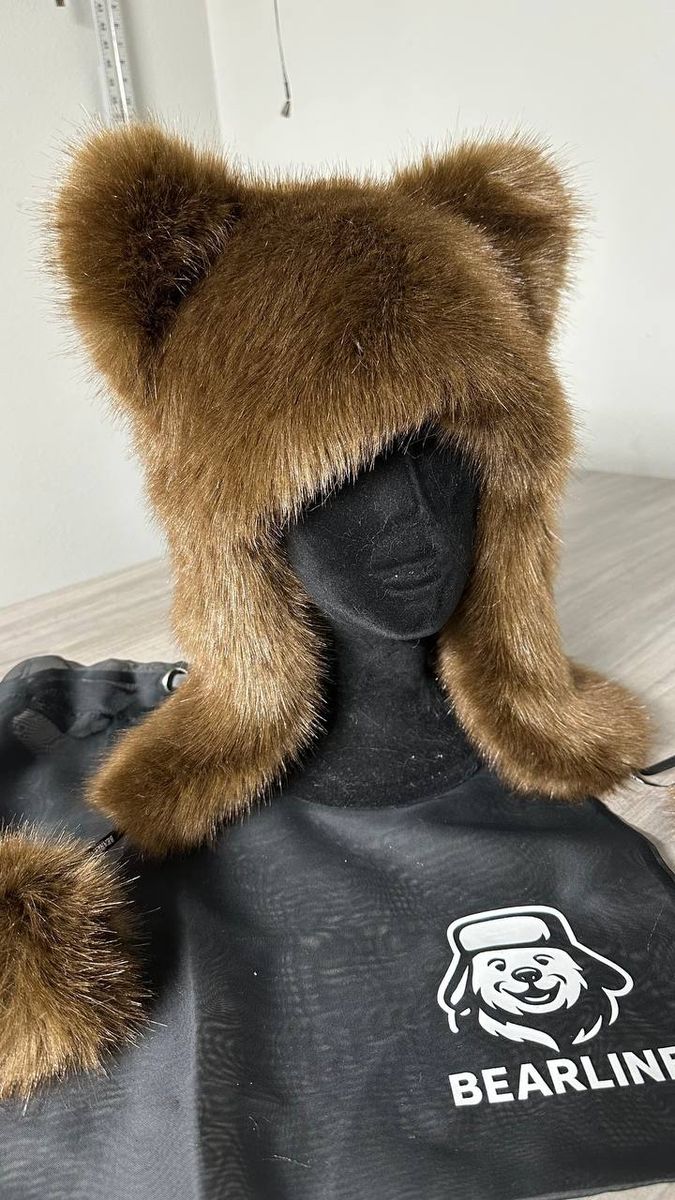 Bearline Brown Faux Fur Animal Ear Trapper Ushanka Hat Bonnet with Dust Bag
