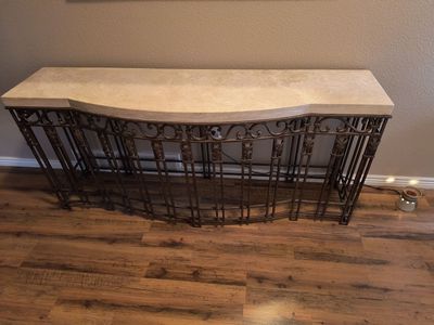 Vintage Wrought Iron and Stone Sofa/Hall Table