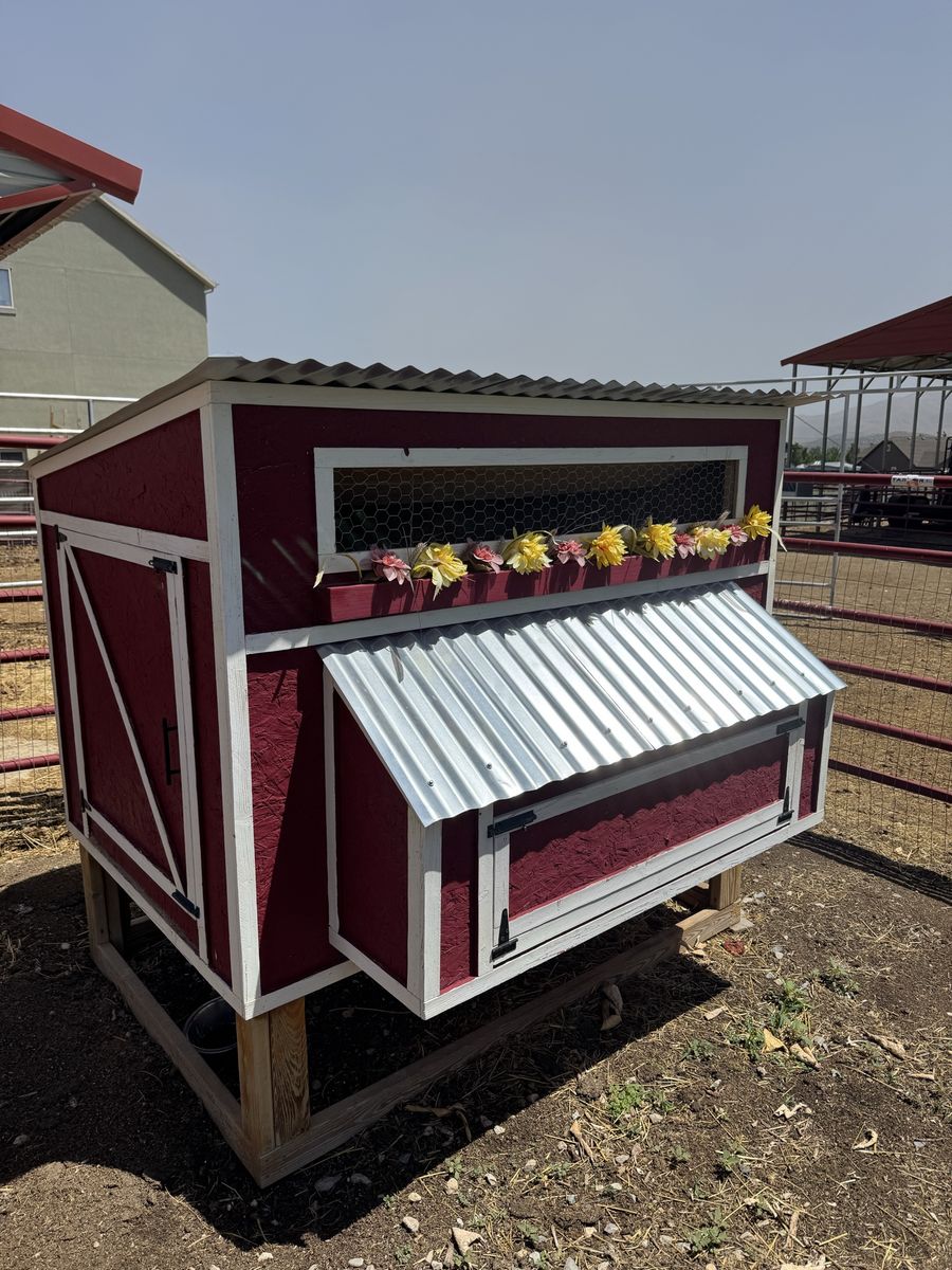 Red & White Backyard Chicken Coop - Well-Maintained & Ready for Chickens