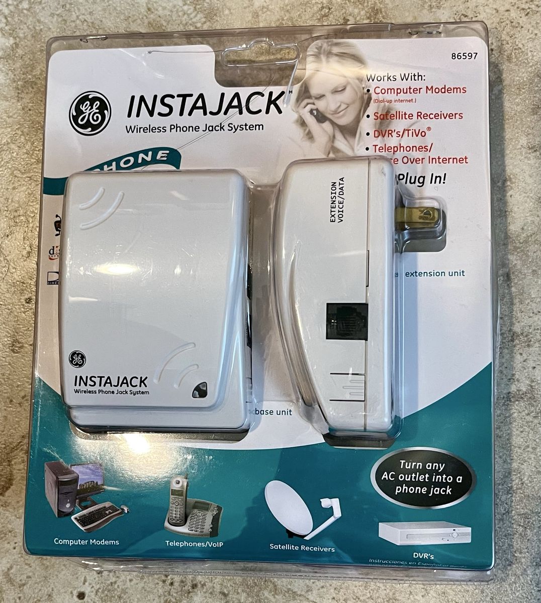 GE InstaJack Wireless Phone Jack System 86597 Base and Extension Units