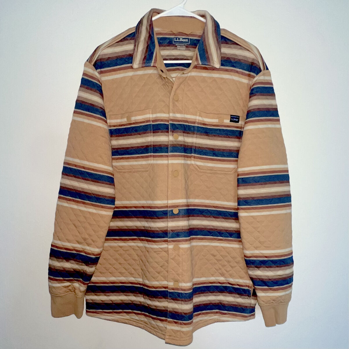 LL Bean Men's Quilted Shirt, Snap Overshirt, Striped - Size Medium (M-L Fit)