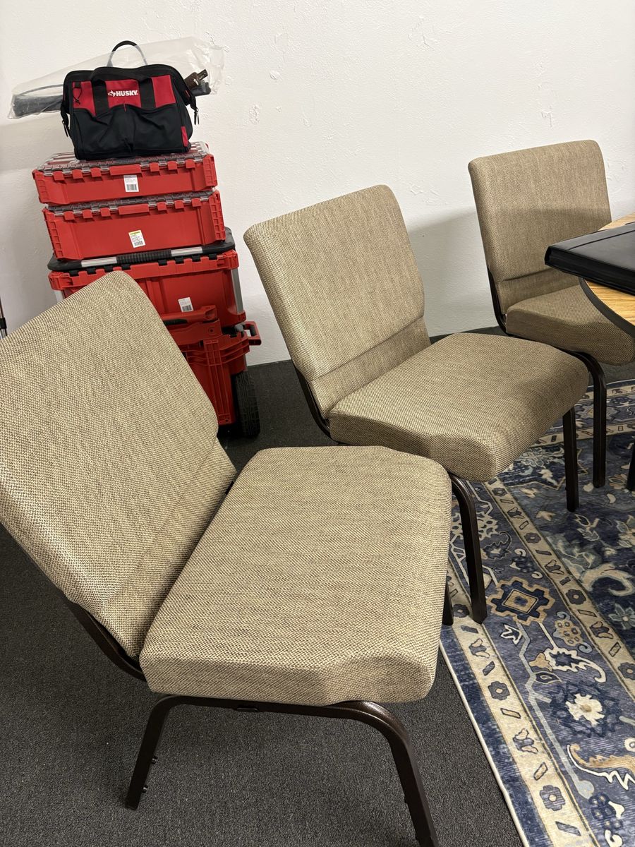 4 wide tan cushion chairs