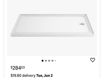 32 In X 60 In Shower Base Right Drain Gloss White Acrylic Single Threshold 3-Wall Alcove CUPC Certif