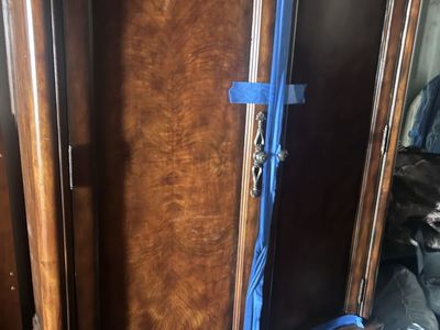 Vintage Solid Wood Armoire Wardrobe Dresser with Drawers & Cabinet - Dark Wood Finish Armoire closet