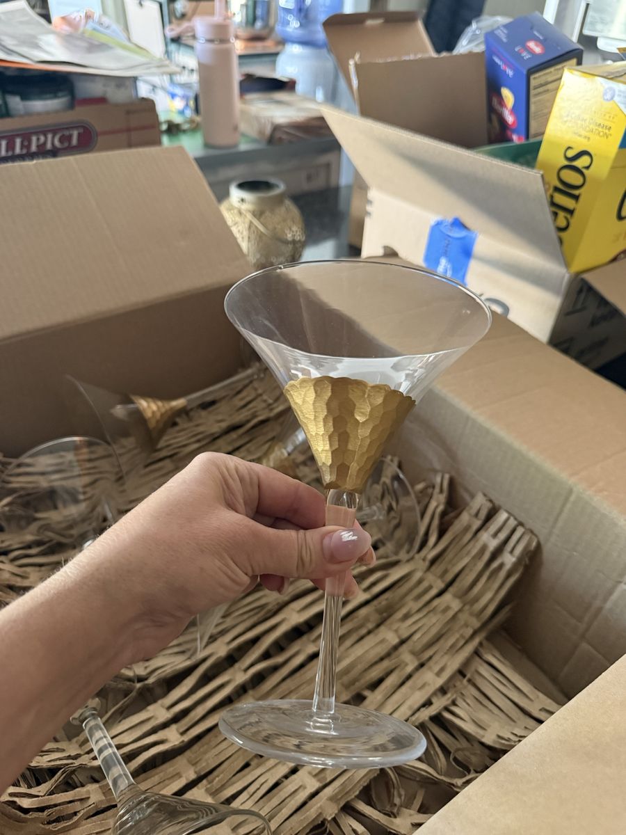 Unique Gold Hammered Martini Glasses - Set of 4, Cocktail Coupe Style
