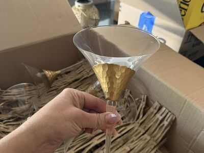 Unique Gold Hammered Martini Glasses - Set of 4, Cocktail Coupe Style