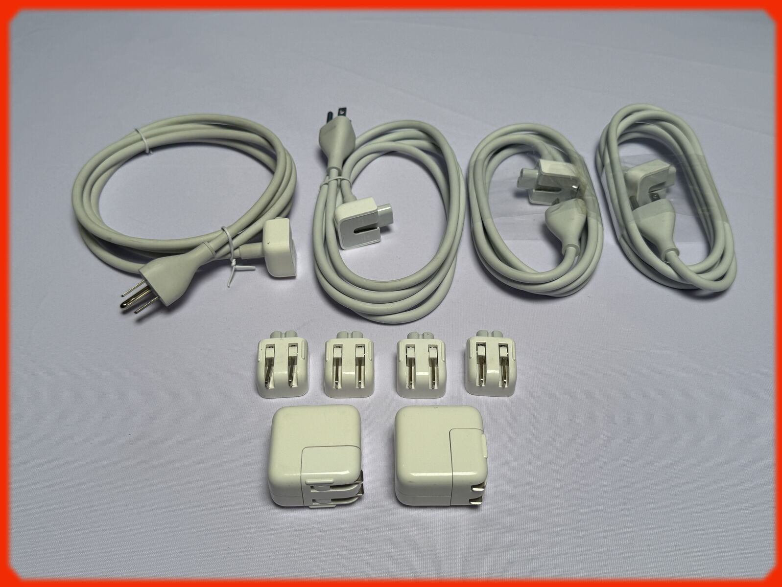 Apple Power Adapter Accessories: x4 6ft Extension Cables, x4 2 Prong Adapters & x2 10w USB Power Bricks-Sold As Lot