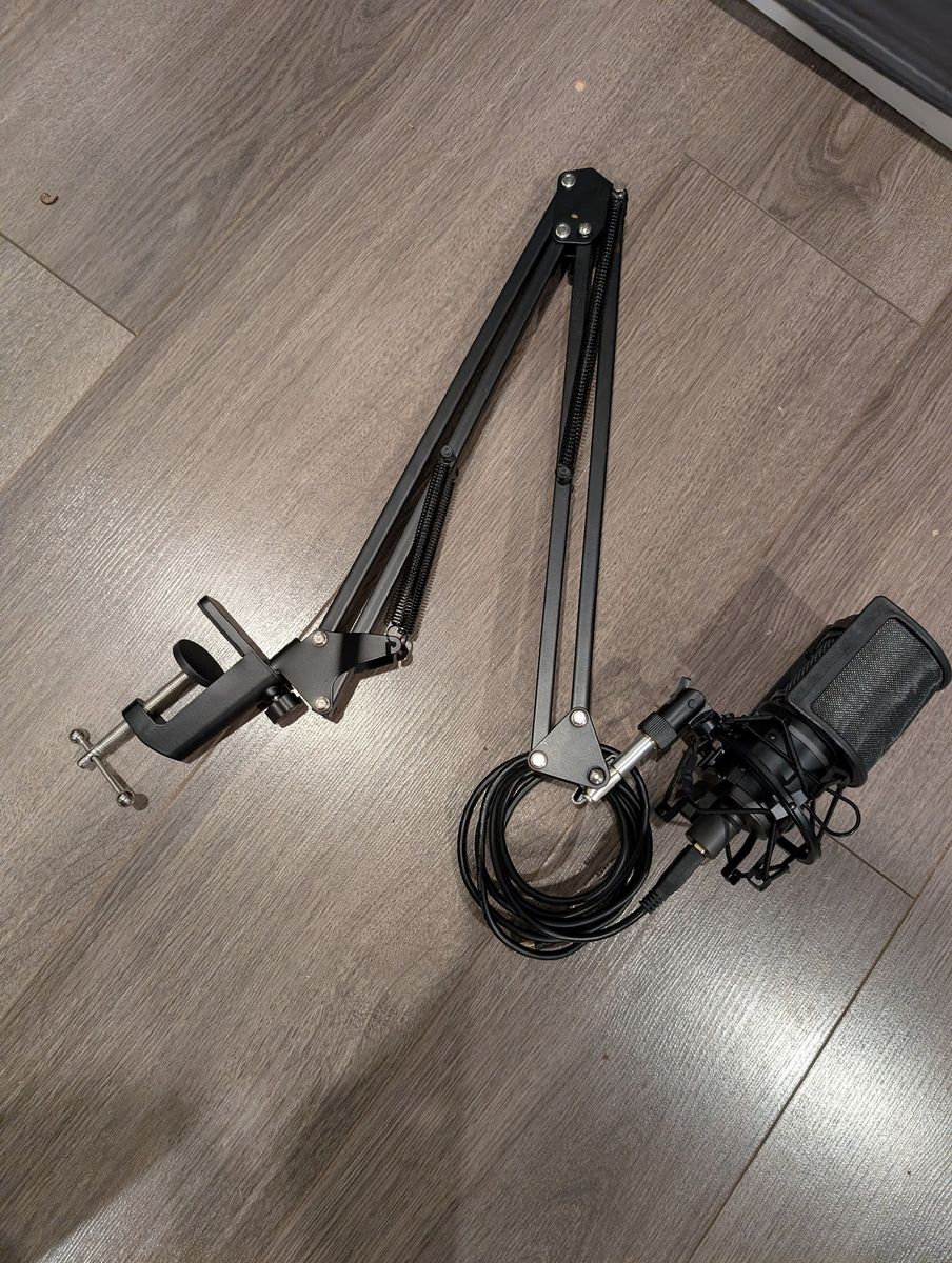 Audio Technica AT2020-USB Condenser Microphone with boom arm, shock mount, and windshield