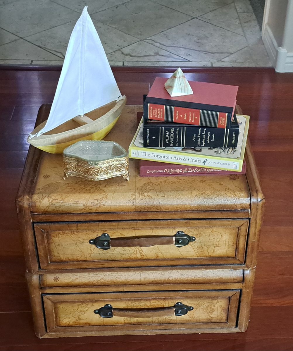 World Map Campaign Style Drawer Chests End Table Night Stand