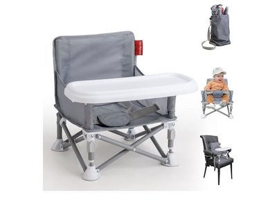 Tiny Marvels Portable Baby High Chair Booster Seat with Tray - Gray, Travel Bag Included