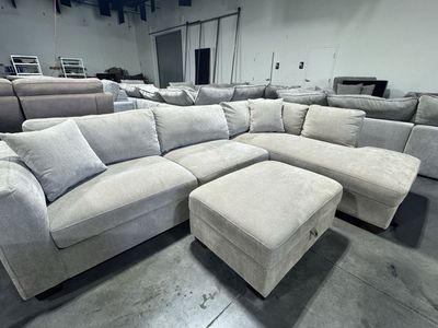 Taupe Sectional w/ Storage Ottoman