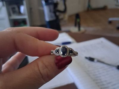 Kay Jewelers Natural Sapphire 1/6 ct tw Diamonds 10K White Gold Ring