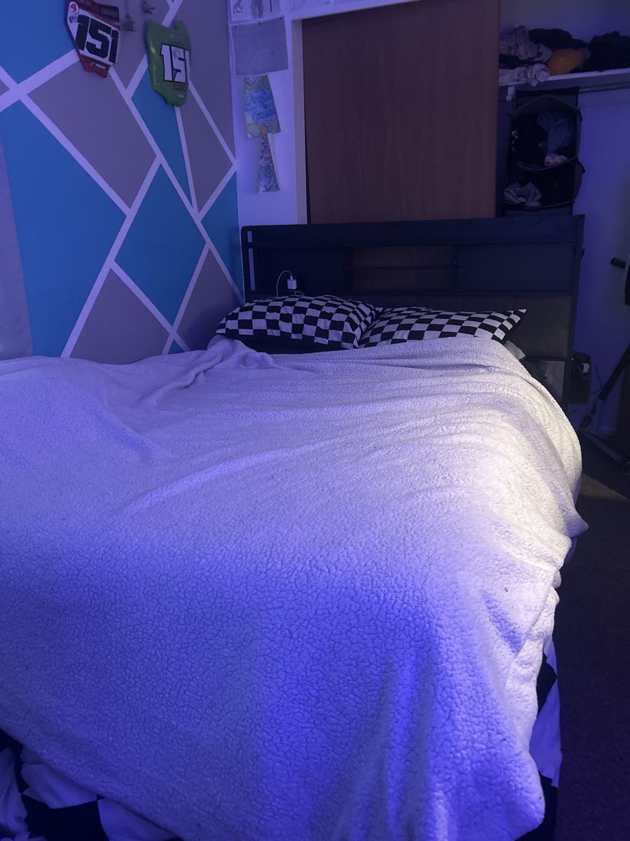 Full Size Black Wood Bed Frame with Built-in Headboard Storage and 2 Drawers