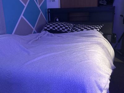 Full Size Black Wood Bed Frame with Built-in Headboard Storage and 2 Drawers
