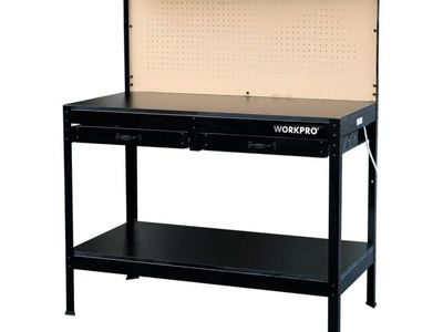WORKPRO Multi-Purpose 48-Inch Workbench with LED Work Light, Pegboard & Drawers