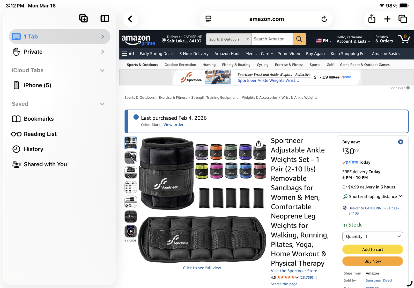 Pair of ankle weights