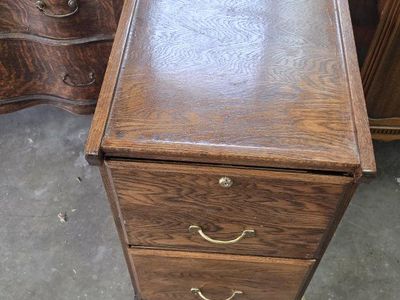 Vintage Oak 2-Drawer Filing Cabinet with Brass Hardware