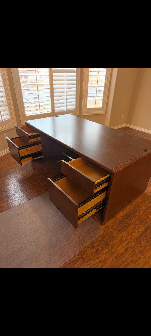 Large Wood Executive Desk with Storage Drawers