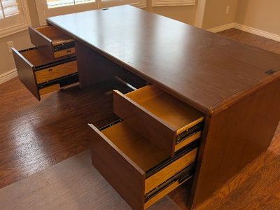Large Wood Executive Desk with Storage Drawers