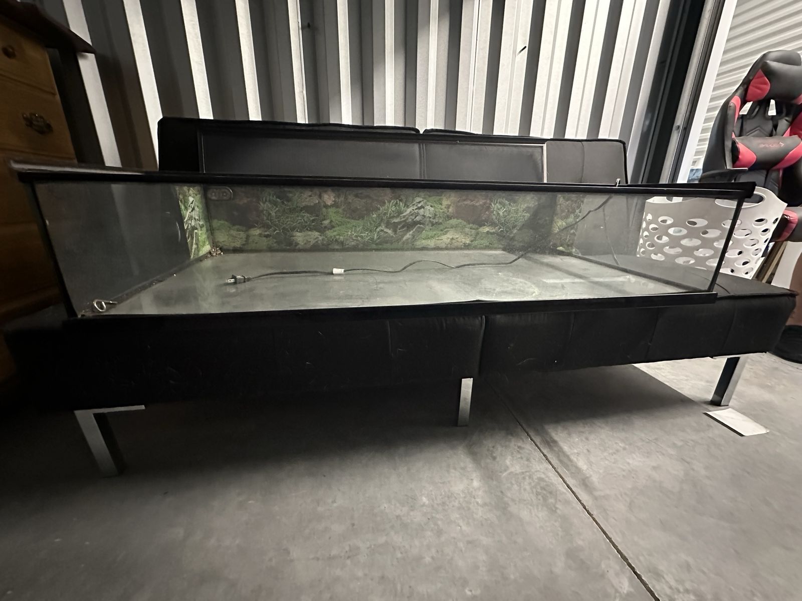 Low Boy 48x24” Glass Reptile Tank Terrarium with Screen Lid & Background Decor