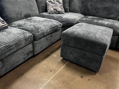 Brand New Xtra Fluffy Oversized Modular Sectional with Ottoman Grey Corduroy