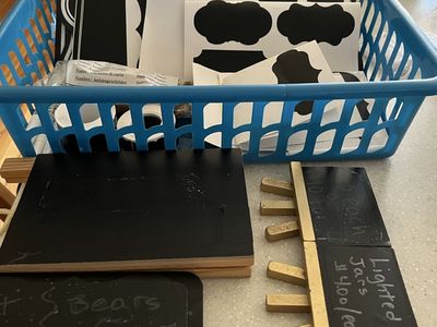 Assorted Chalkboard Signs, Label Stickers, and Display Holders Bundle
