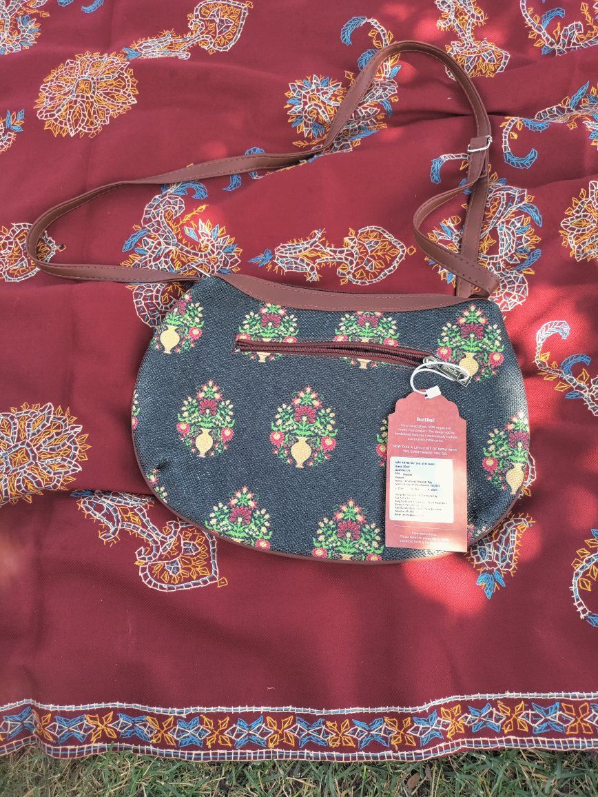 Desi Motif Embroidered Shoulder Bag - Vegan Leather Trim, NWT