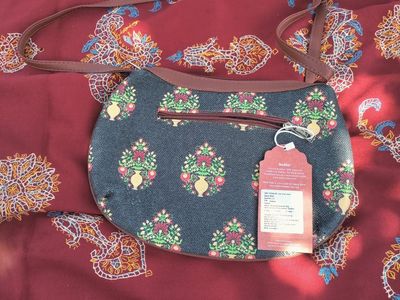Desi Motif Embroidered Shoulder Bag - Vegan Leather Trim, NWT