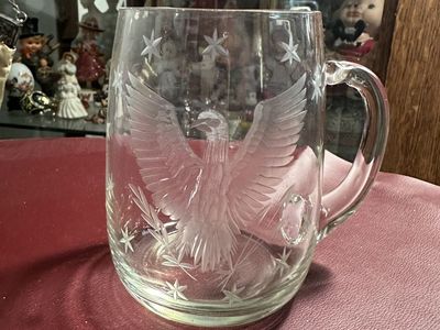 Vintage Glass Mug Etched American Eagle and Stars