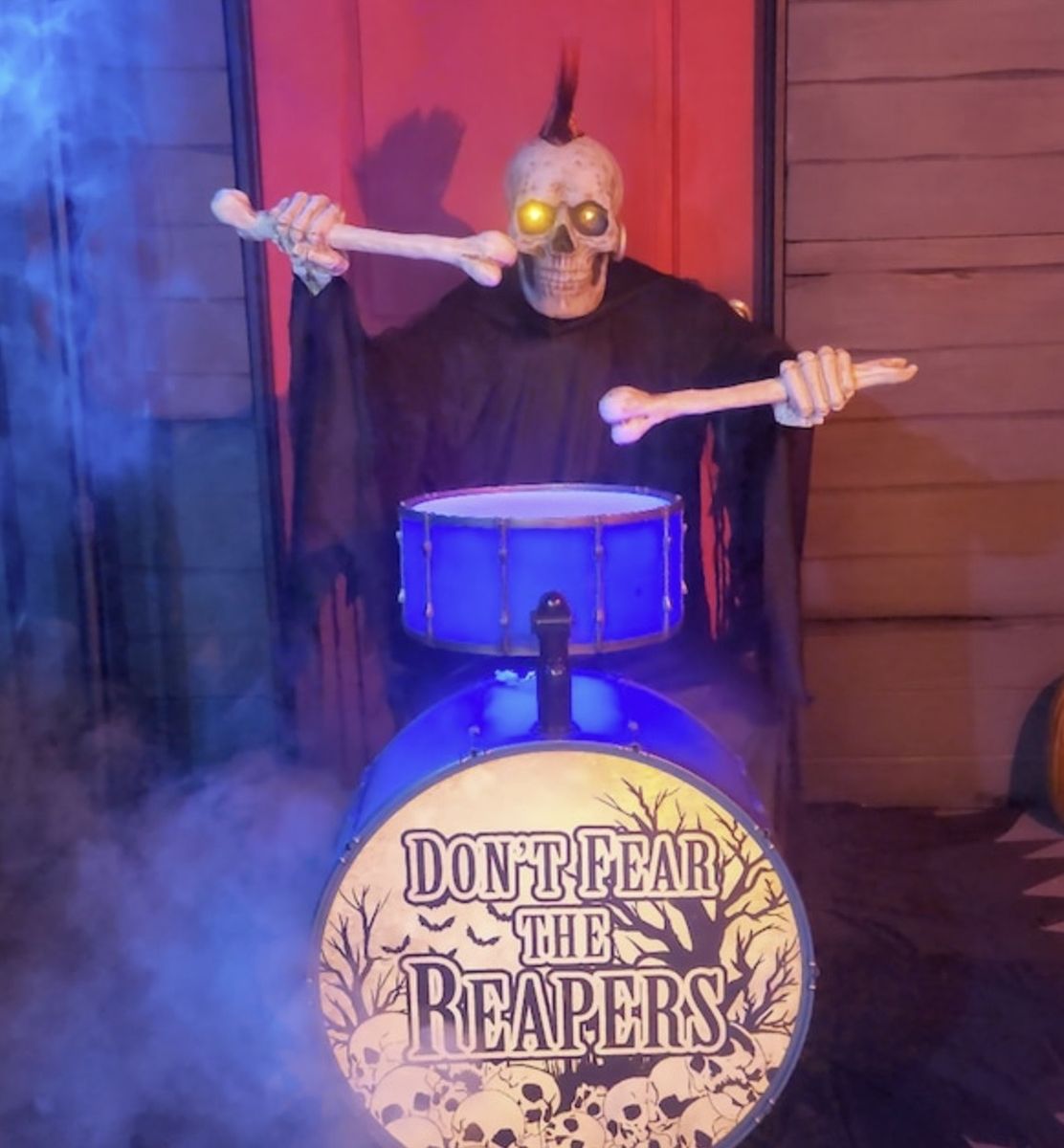 Haunted Living Bluetooth Reaper with Drums Halloween Animatronic, NIB