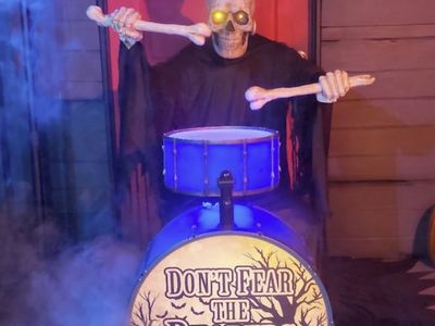 Haunted Living Bluetooth Reaper with Drums Halloween Animatronic, NIB
