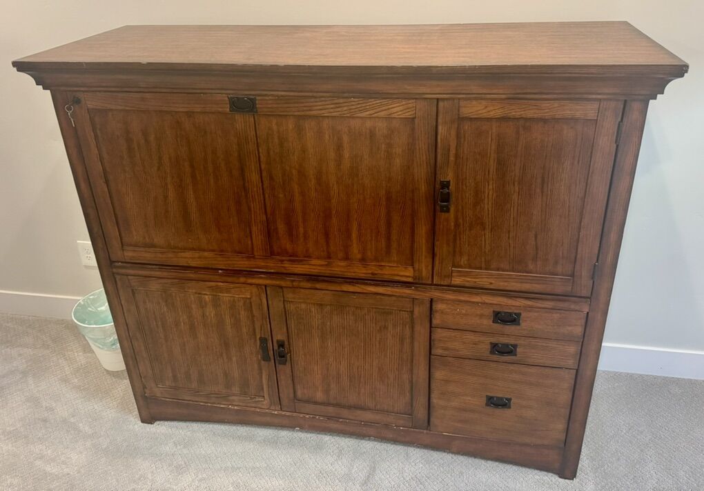 Large Solid Oak Cabinet / Secretary Desk