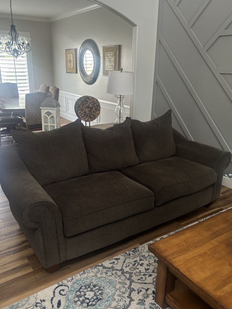 Dark Brown Fabric Couch - Comfortable 3-Seater Sofa