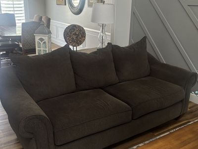 Dark Brown Fabric Couch - Comfortable 3-Seater Sofa