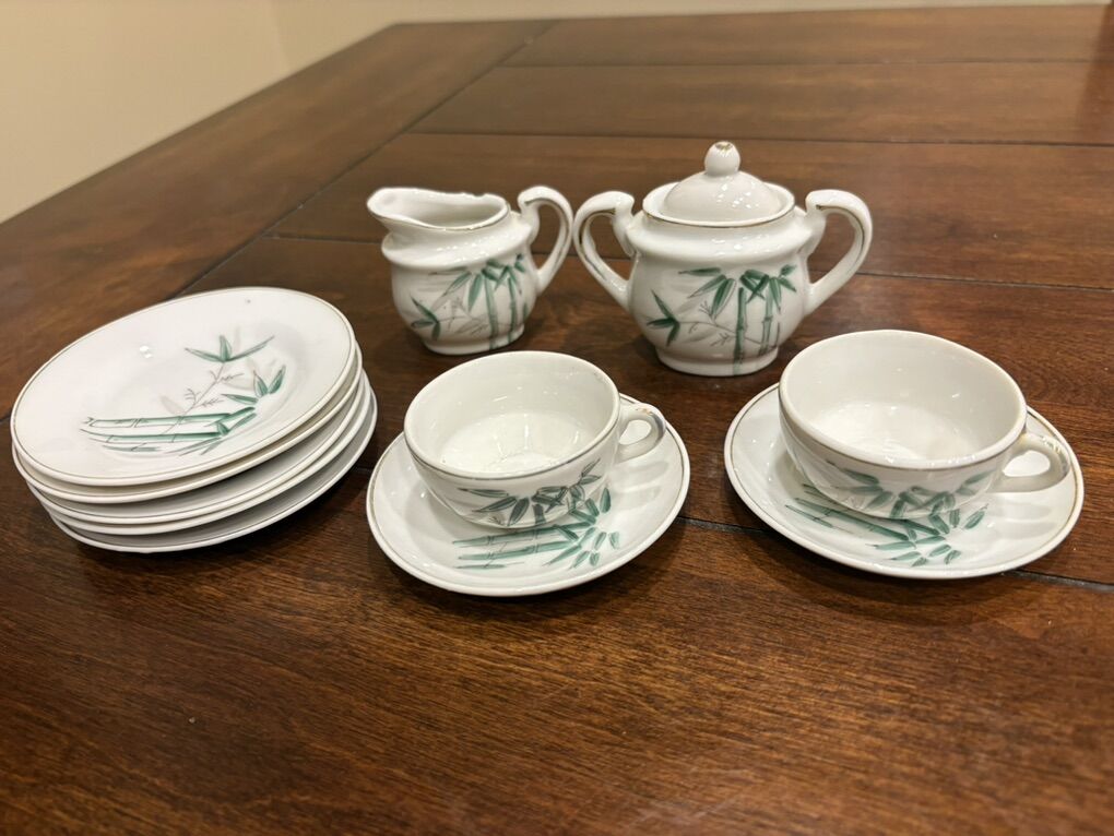 Miniature Bamboo Tea Set Pieces Made In Japan