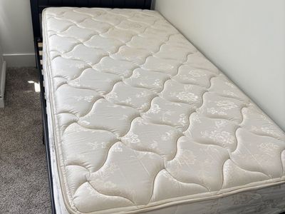 Twin Size Bed Frame with Headboard and Mattress - Black Wood Finish, Classic Design