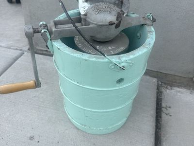 Antique White Mountain Triple Motion Ice Cream Maker Hand Crank Wooden Bucket