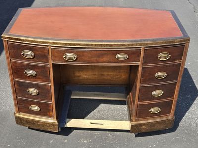 Refinished Vintage Solid Wood Executive Desk – Leather Top, 8 Drawers