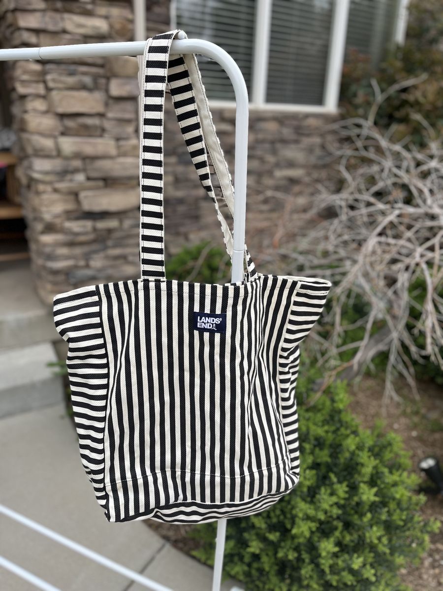 New Lands' End Large Striped Beach Tote Bag