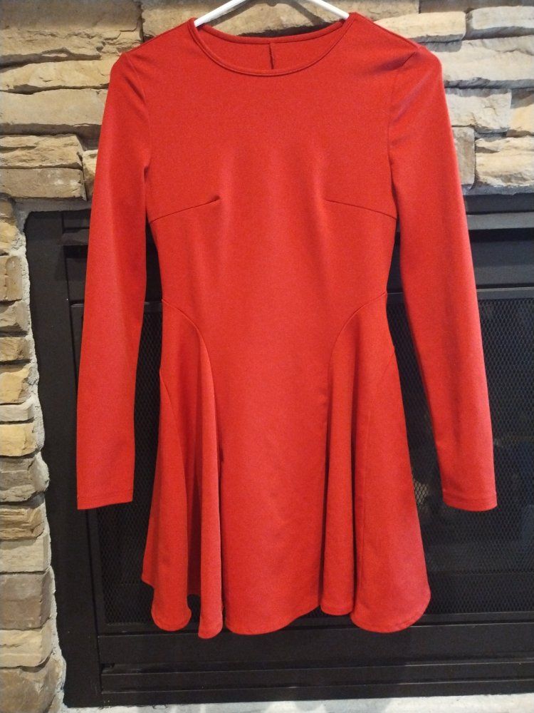 Red Long Sleeve Flare Dress