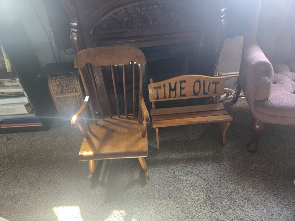 child size rocking chair and bench