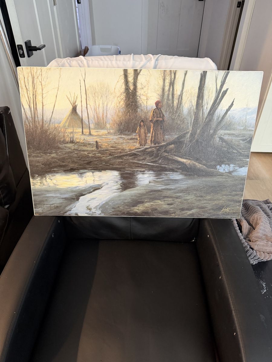 Robert Duncan Signed & Numbered Art Print 60/1500 Winter Scene with Native Americans, 1986