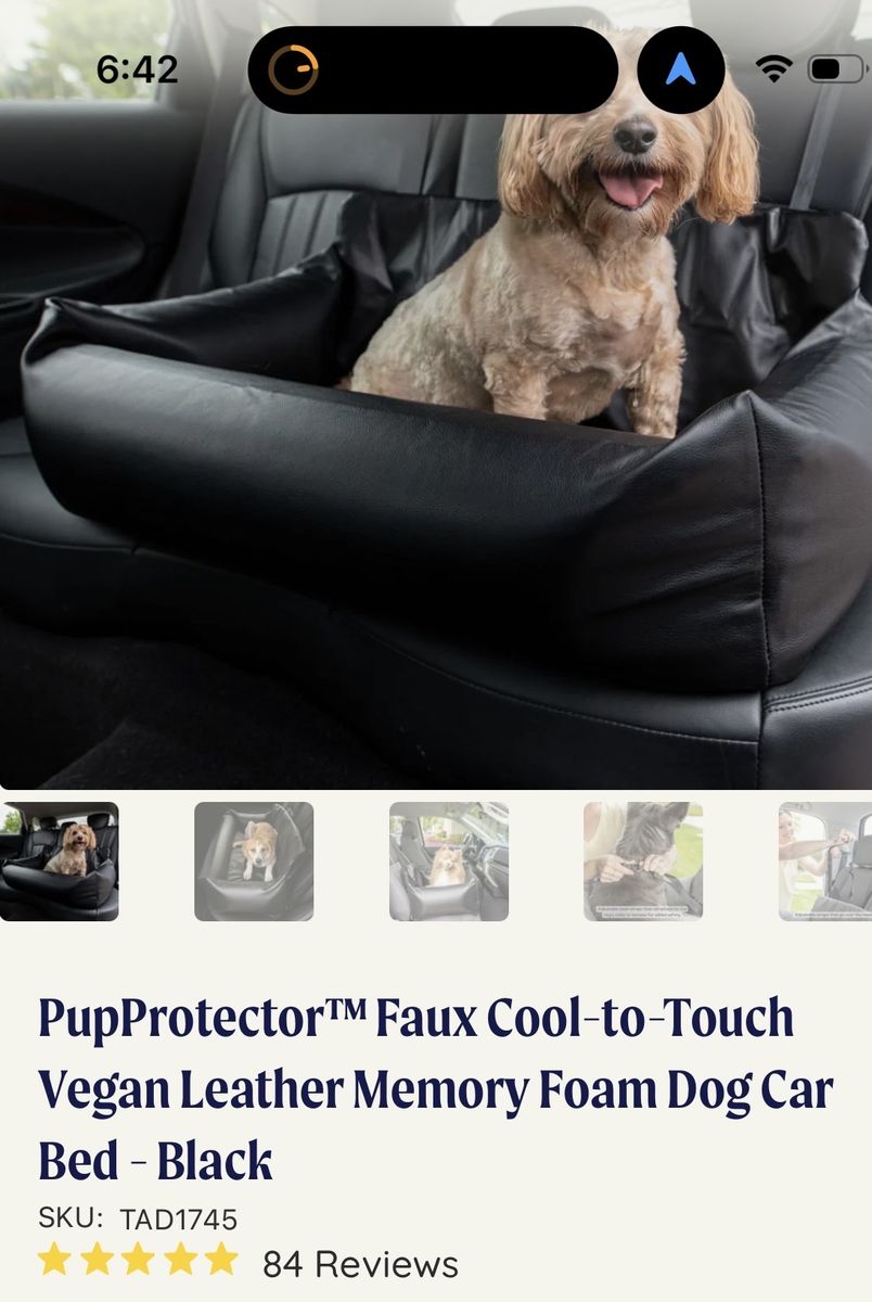 PupProtector Faux Cool-to-Touch Vegan Leather Memory Foam Dog Car Bed - Black (Double Seat)