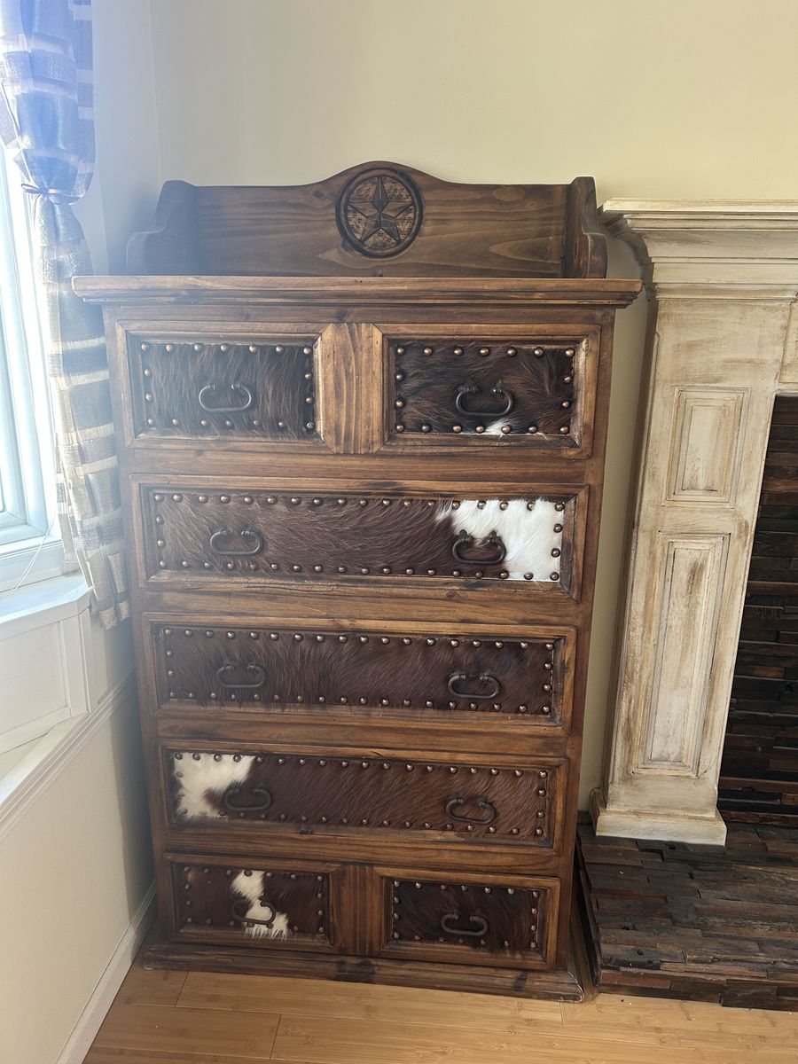 Handcrafted Texas Stand up Dresser | Solid Wood | Genuine Cowhide | Luxury-Premium Quality