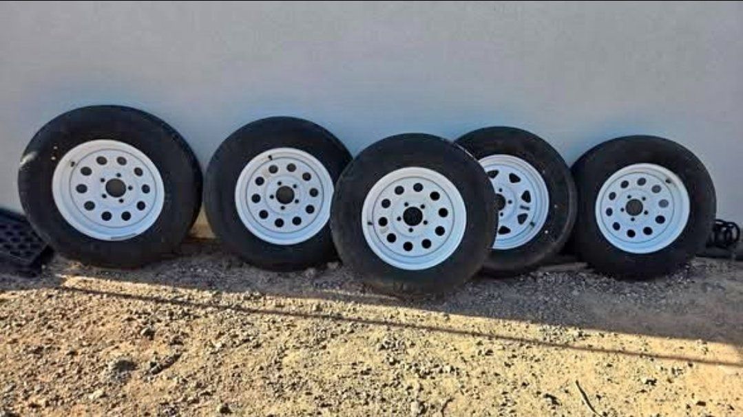 Trailer Tires on White 15-inch Rims - Set of 5