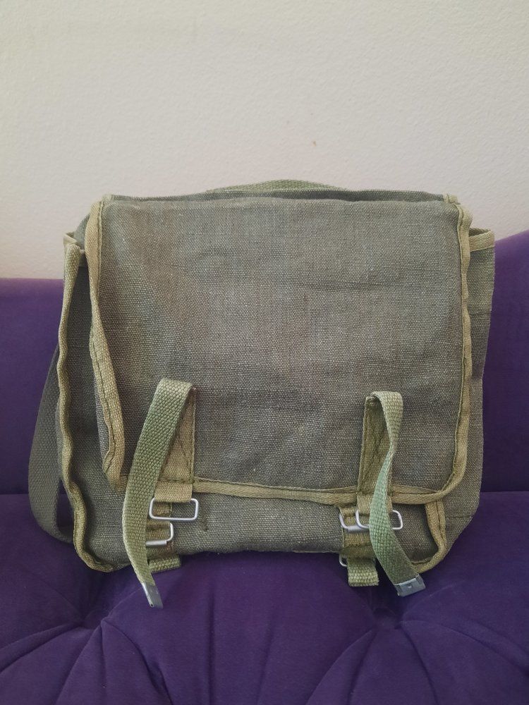 Vintage Authentic Polish Army Bread Bag Olive Drab Canvas Field Bag Shoulder Messenger Satchel